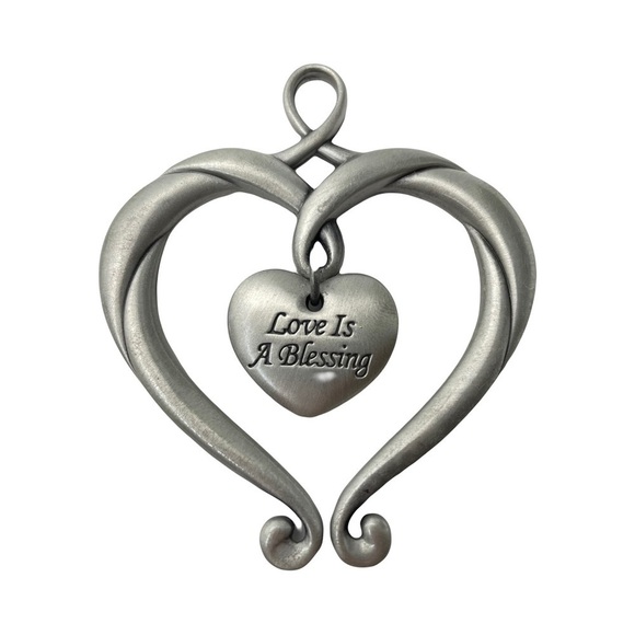Pewter Open Heart Dangle Ornament Love is a Blessing - Picture 1 of 5